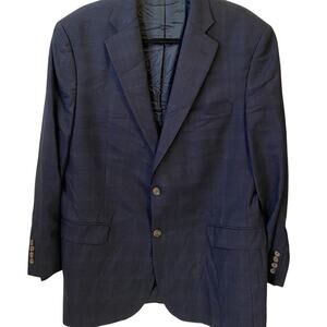 Brooks Brothers 346 Wool Sport Coat Blue Windowpane Jacket Sz 44R Career Formal
